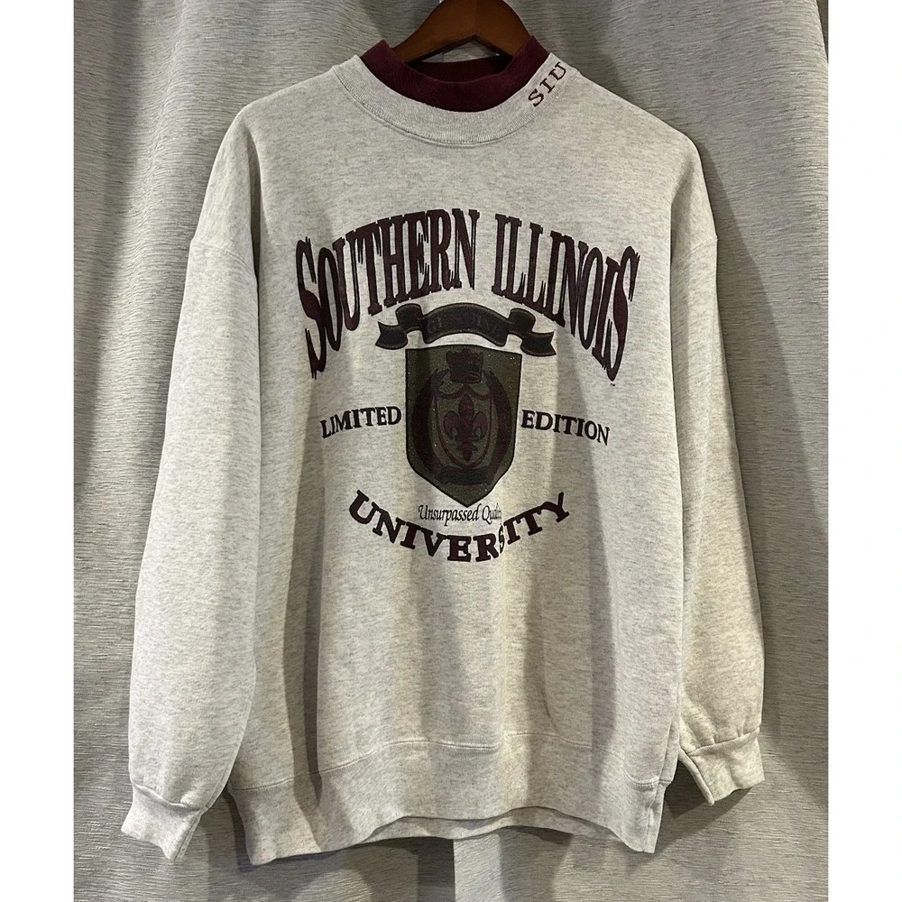 VTG 90s Southern Illinois‎ University Sweatshirt HUGE SPELLOUT LOGO Mens Size L